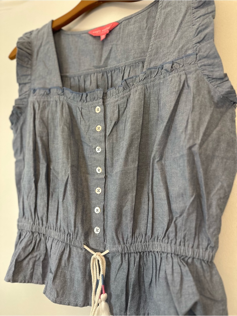 Simply Southern Light Chambray Button-Front Ruffle Tank - Picture 2 of 4
